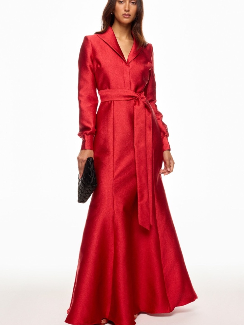 Badgley Mischka Red Long Sleeve Jacquard Collared Shirt Dress Gown - Size 10
